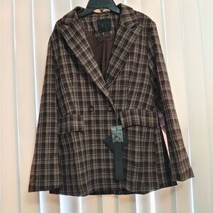 Mina Self Women's 2026 Spring Plaid Houndstooth Blazer Jacket - Size L
